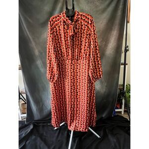 Worthington Women's Geometric Print Long Sleeve Maxi Dress Size 2X Orange
